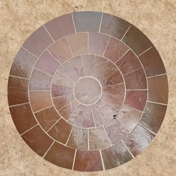 autumn brown sandstone circle paving