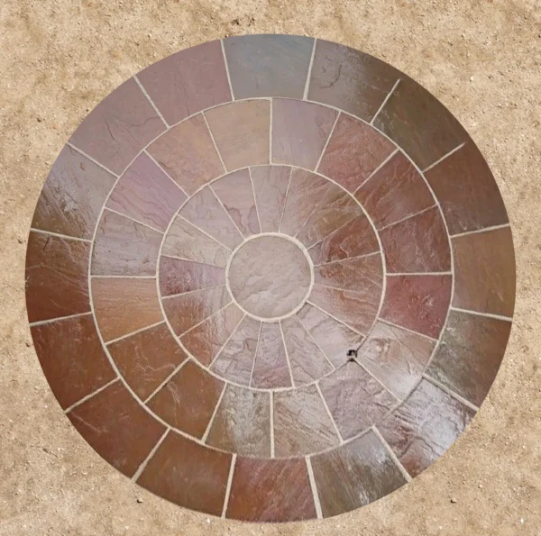 autumn brown sandstone circle paving