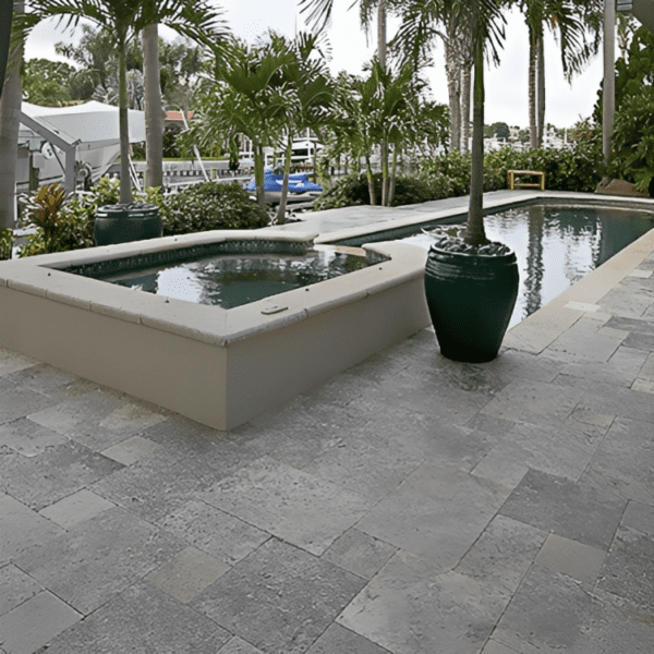 Silver Travertine French Pattern Pool Copping